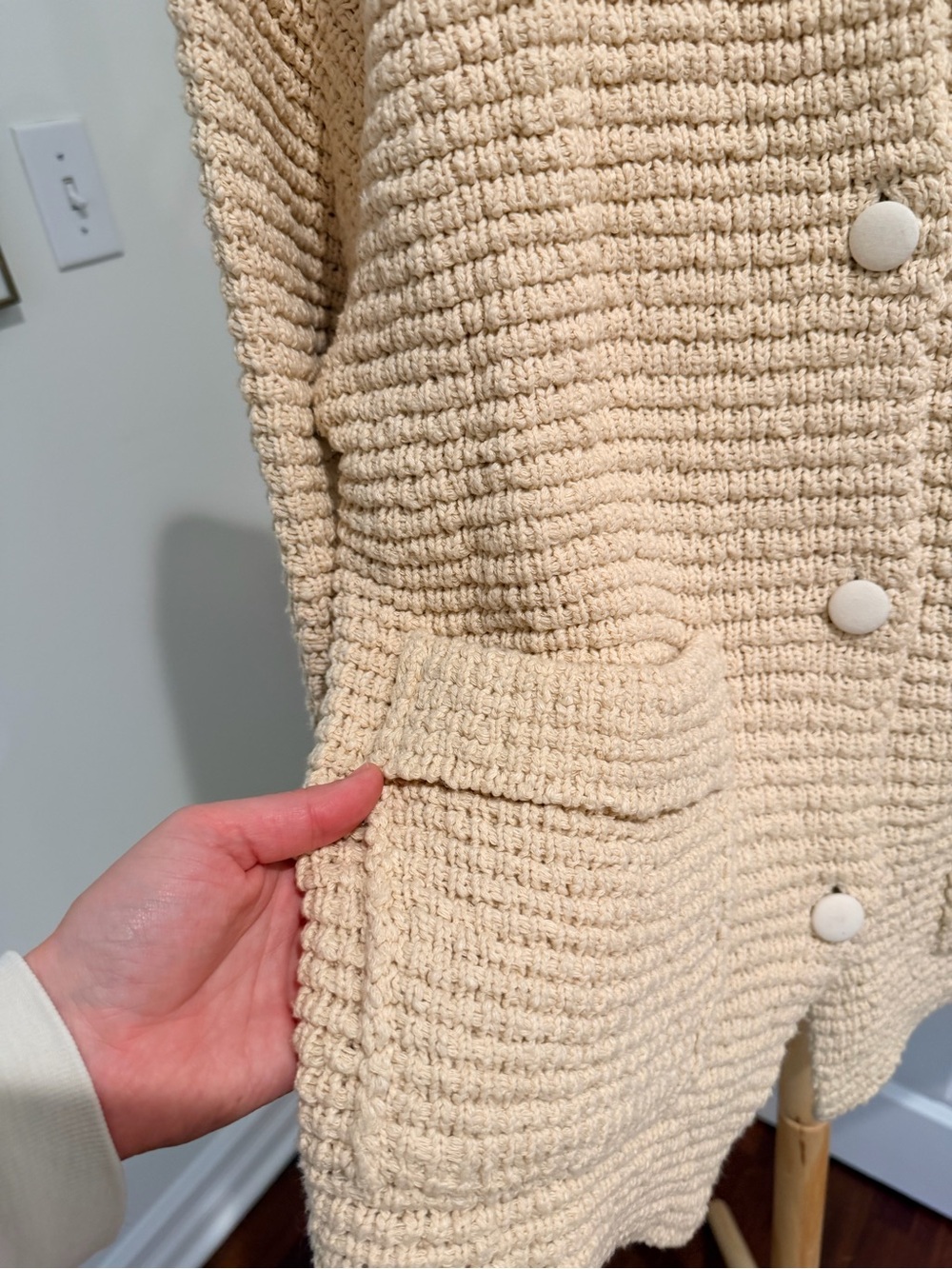 Cream Knit Button-Front Jacket - Picture 4 of 8